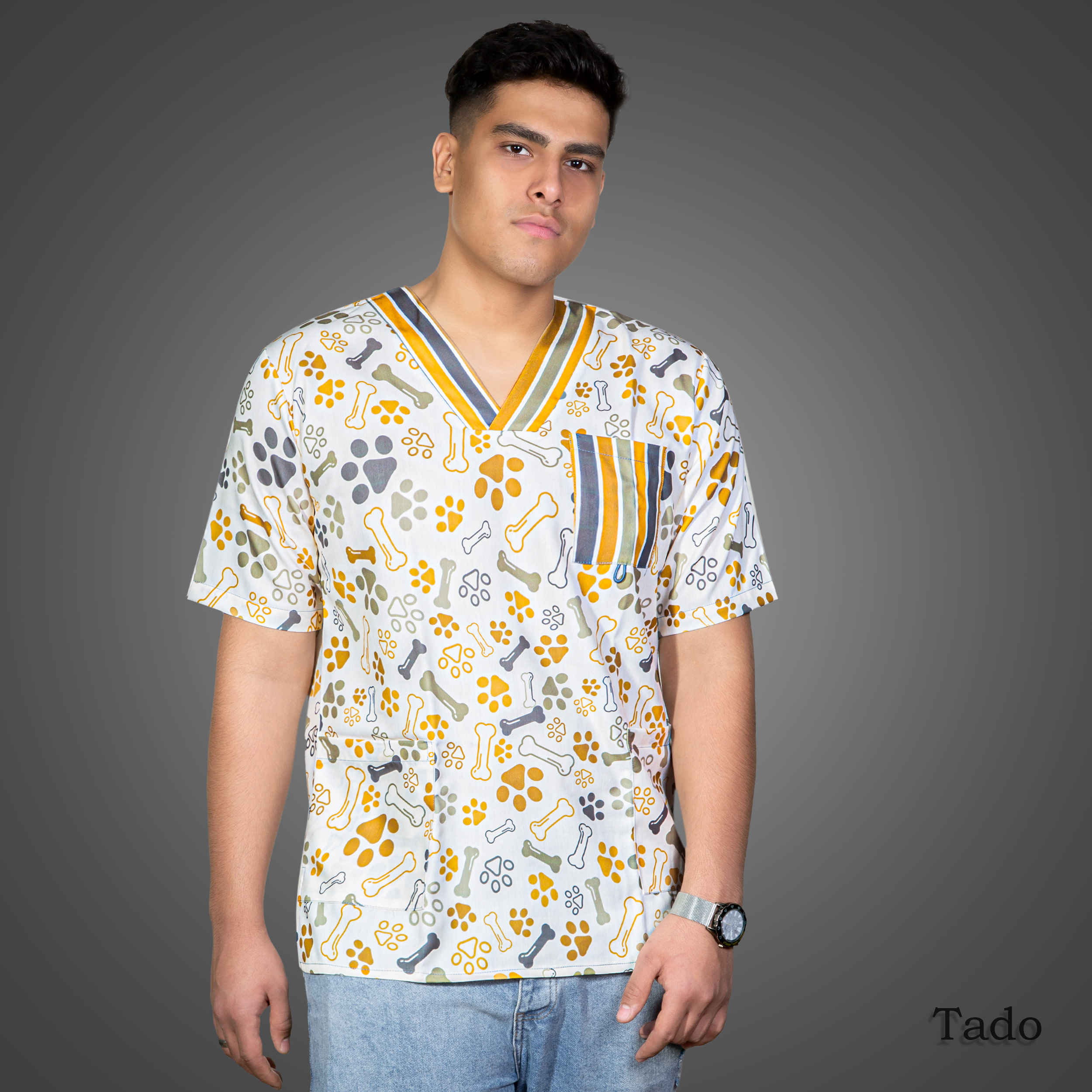 Herren-Veterinär-Scrub-Oberteil – Strapazierfähig & Funktional