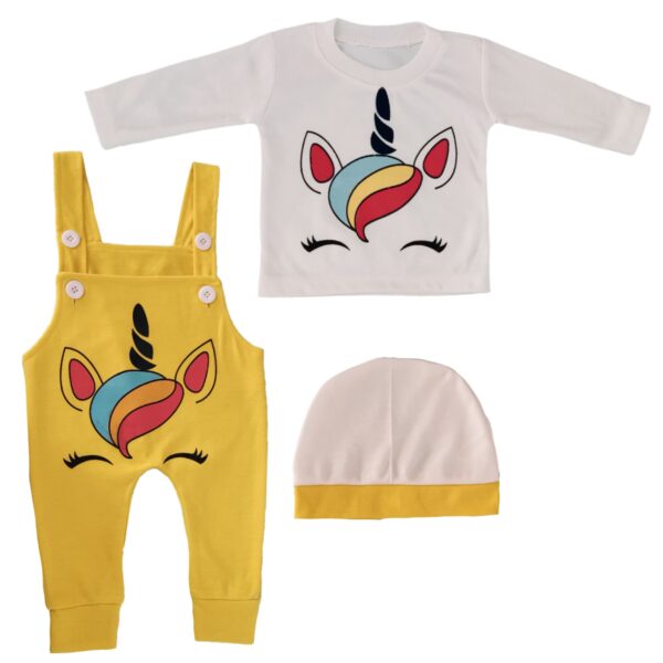 Neugeborenen Outfit Set von 3 mit Einhorn Design Gelb