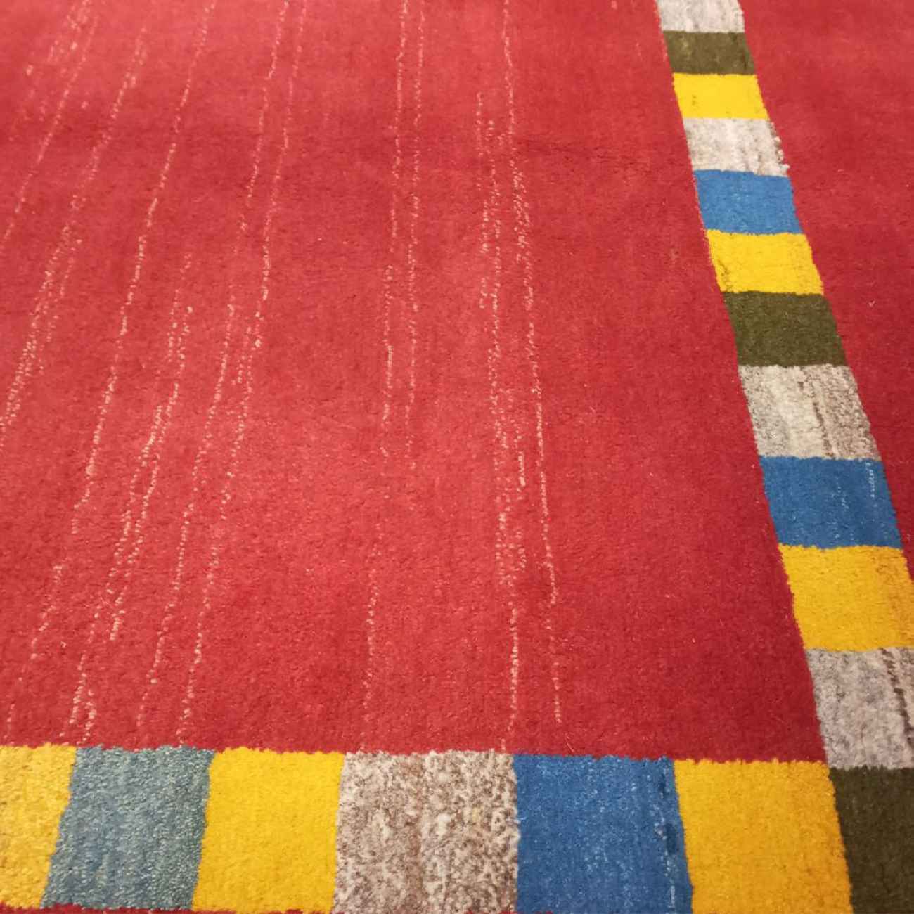 Echter persischer Gabbeh-Wollteppich handgewebt in Fars mit Rand gelb