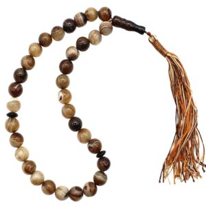 Islamischer Achat Rosenkranz mit 33 Gebetsperlen Tasbih braun gefertigt