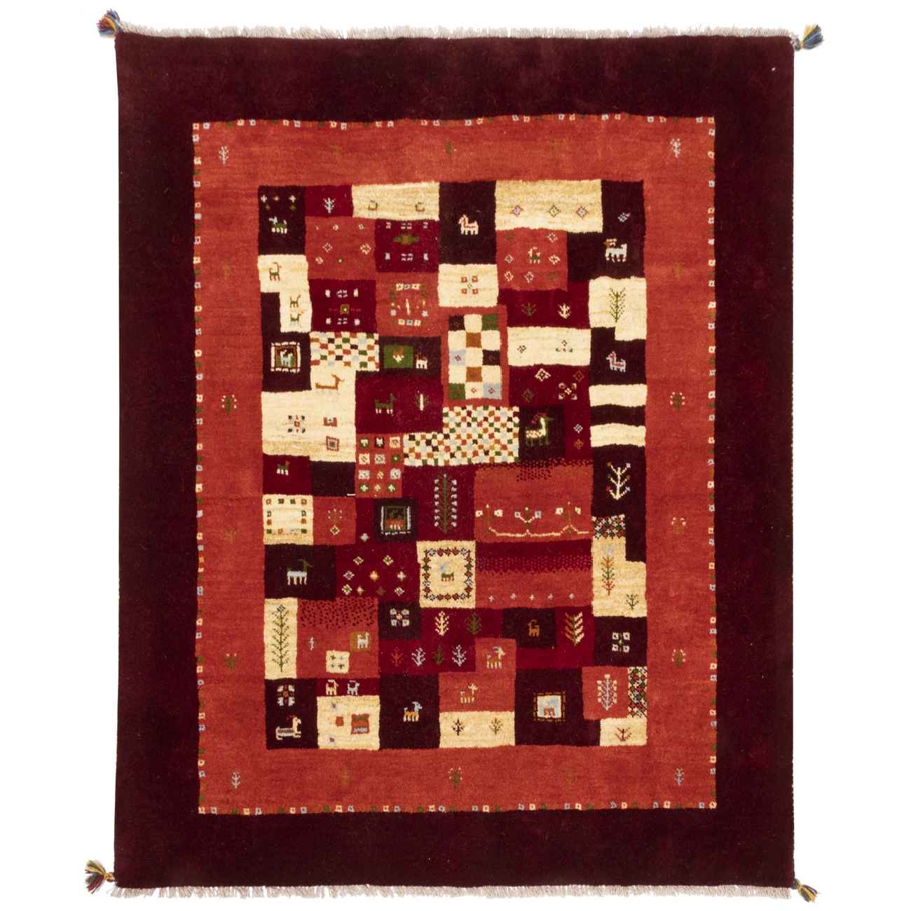 Original persischer Gabbeh-Wollteppich handgewebt in Fars braun floral