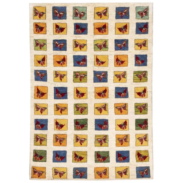 Persischer Gabbeh-Wollteppich handgewebt in Fars mit Rand schwarz