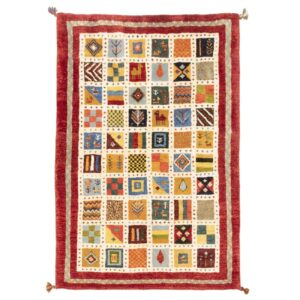 Original persischer Gabbeh-Wollteppich handgewebt in Fars mit Rand rot