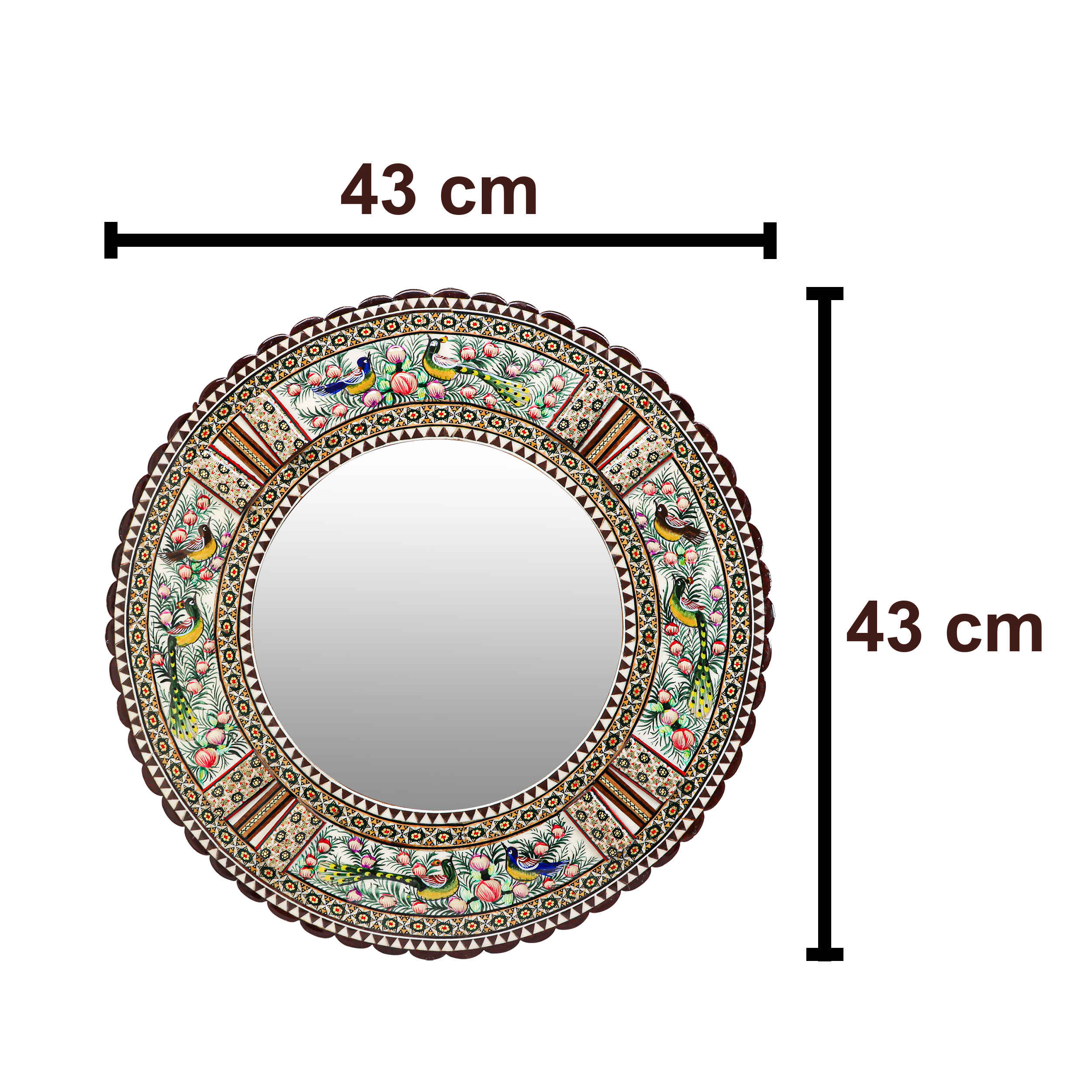Persischer Holzspiegelrahmen – Khatamkari Spatzen- & Blumen-Design