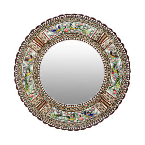 Persischer Holzspiegelrahmen – Khatamkari Spatzen- & Blumen-Design