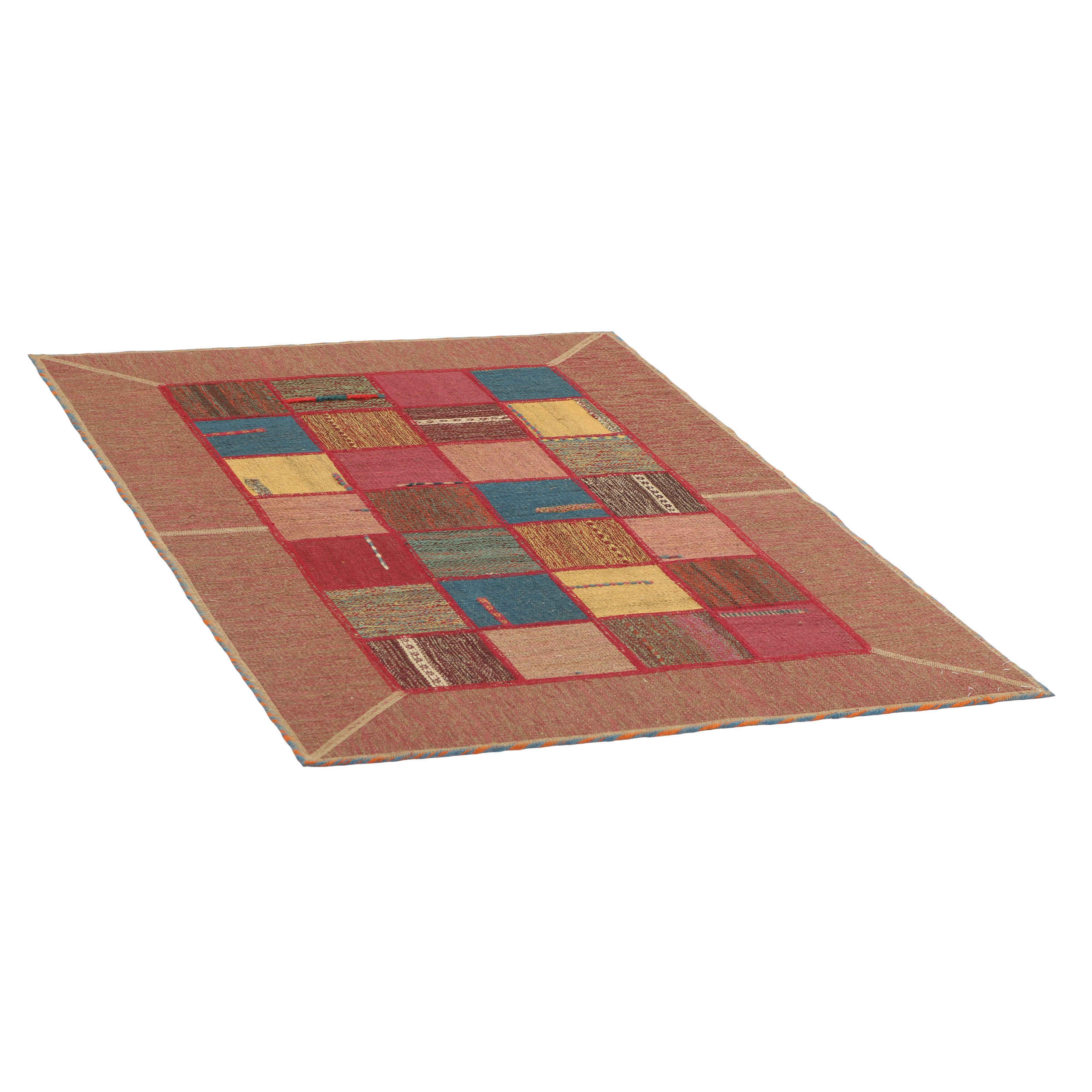 Persischer Patchwork-Kilim-Teppich handgewebt ziegelrot