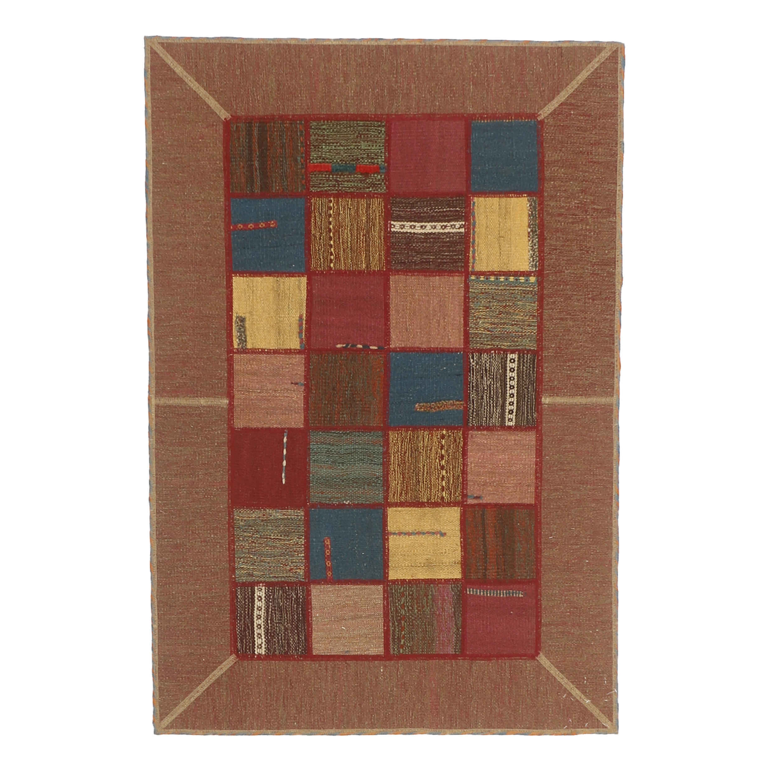 Persischer Patchwork-Kilim-Teppich handgewebt ziegelrot