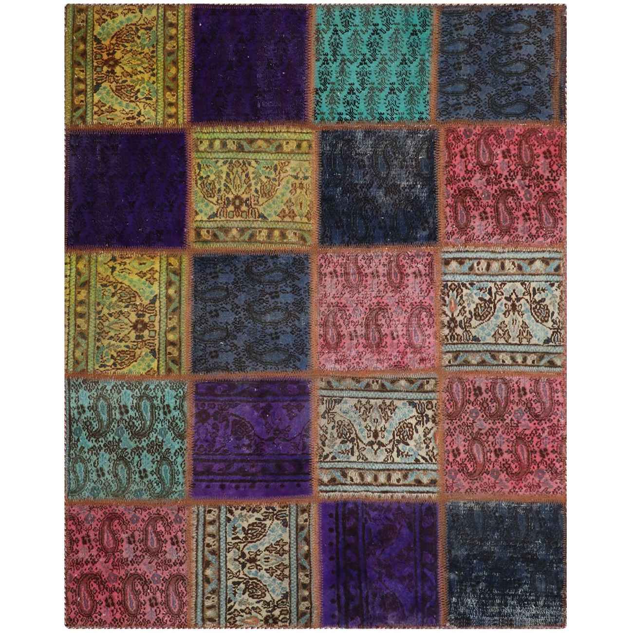 Vintage persischer handgeknüpfter Patchwork-Teppich kariert