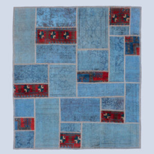 Persischer handgeknüpfter Patchwork-Teppich geometrisch blau