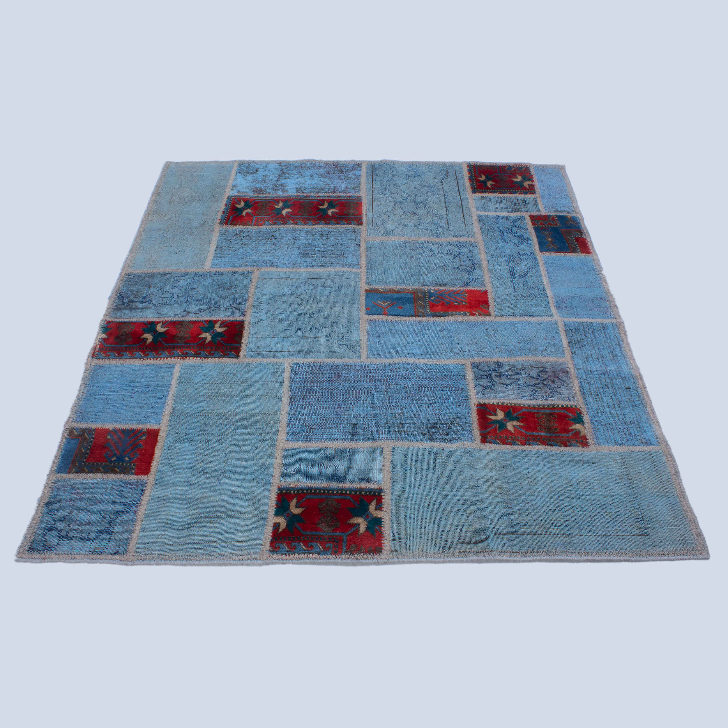 Persischer handgeknüpfter Patchwork-Teppich geometrisch blau