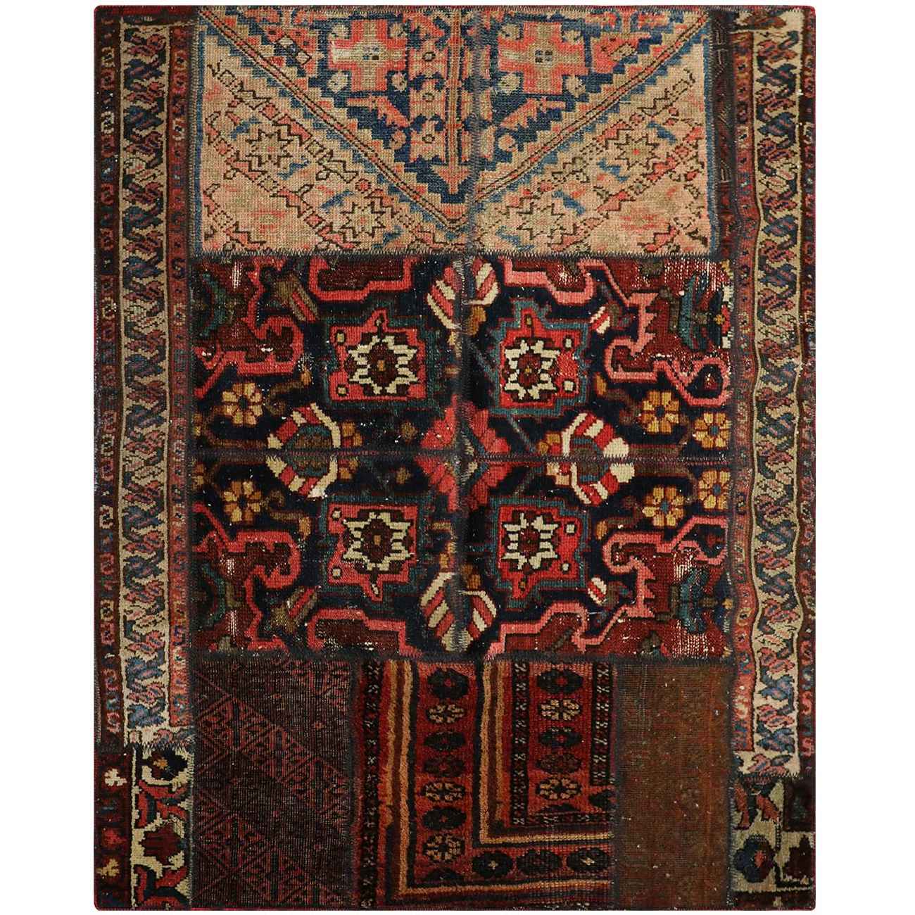Vintage persischer handgeknüpfter Patchwork-Teppich braun