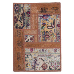 Vintage persischer handgeknüpfter Patchwork-Teppich geometrisch braun