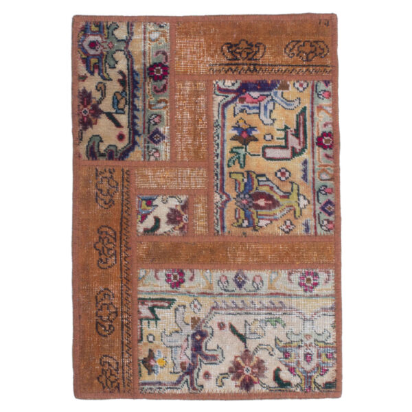 Vintage persischer handgeknüpfter Patchwork-Teppich geometrisch braun