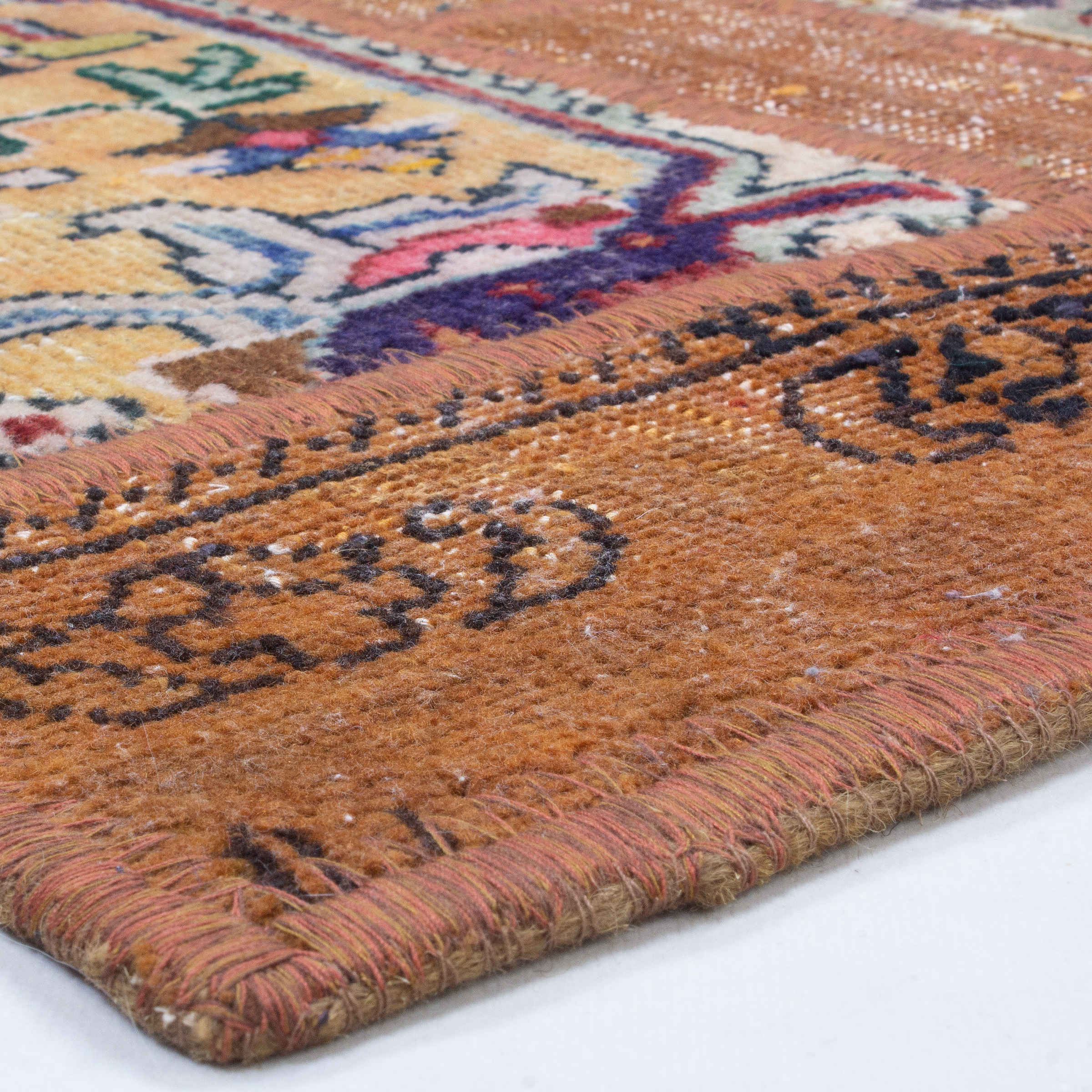 Vintage persischer handgeknüpfter Patchwork-Teppich geometrisch braun