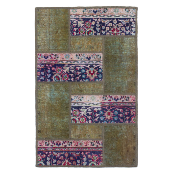 Vintage persischer handgeknüpfter Patchwork-Teppich geometrisch grün