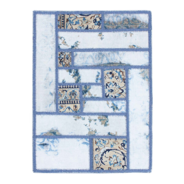 Persischer handgeknüpfter Patchwork-Teppich hellblau