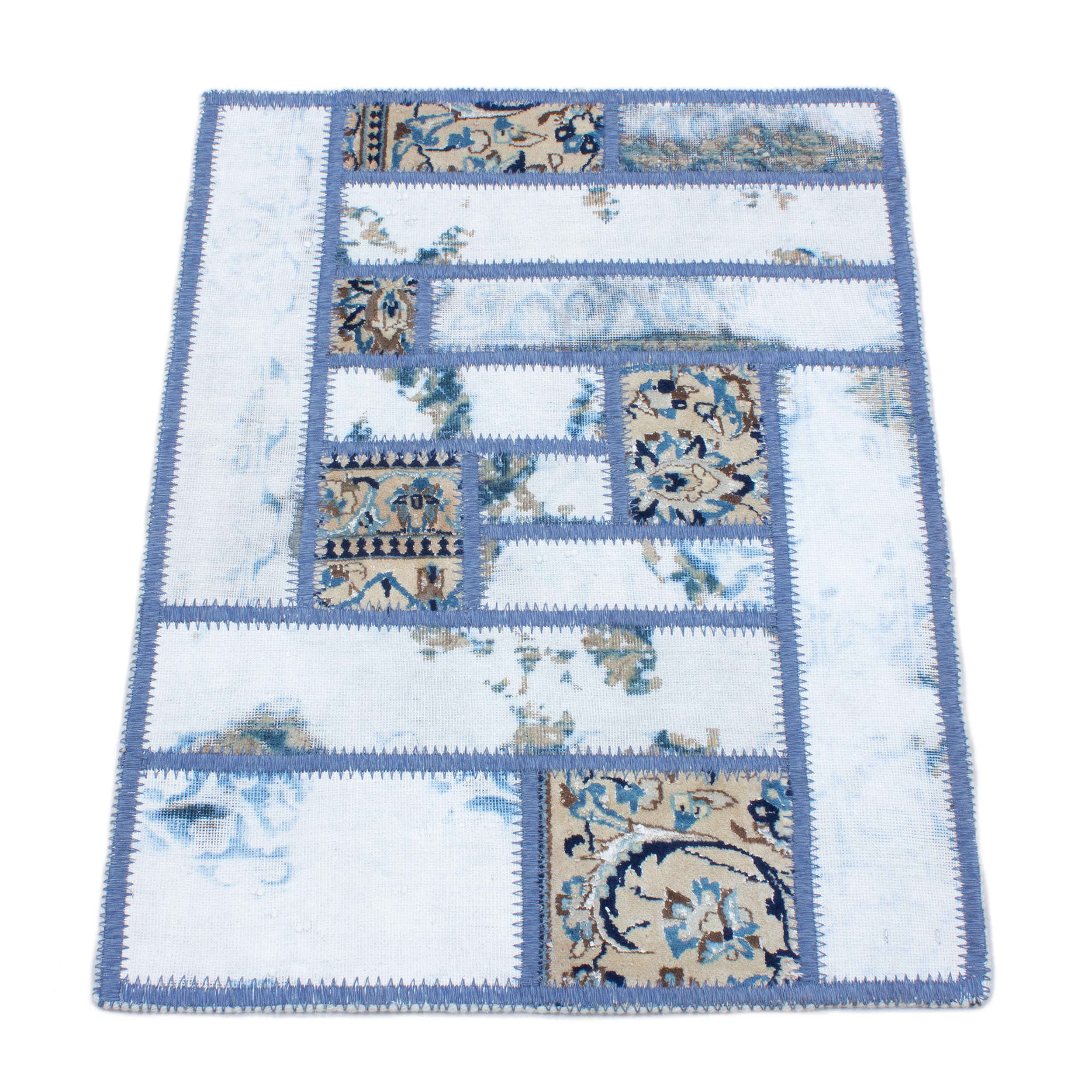 Persischer handgeknüpfter Patchwork-Teppich hellblau