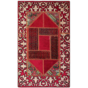 Vintage persischer handgeknüpfter Patchwork-Teppich geometrisch rot
