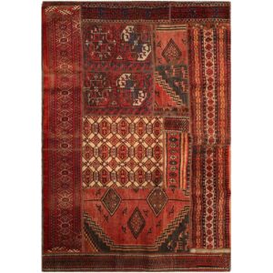 Vintage persischer handgeknüpfter Patchwork-Teppich geometrisch rot