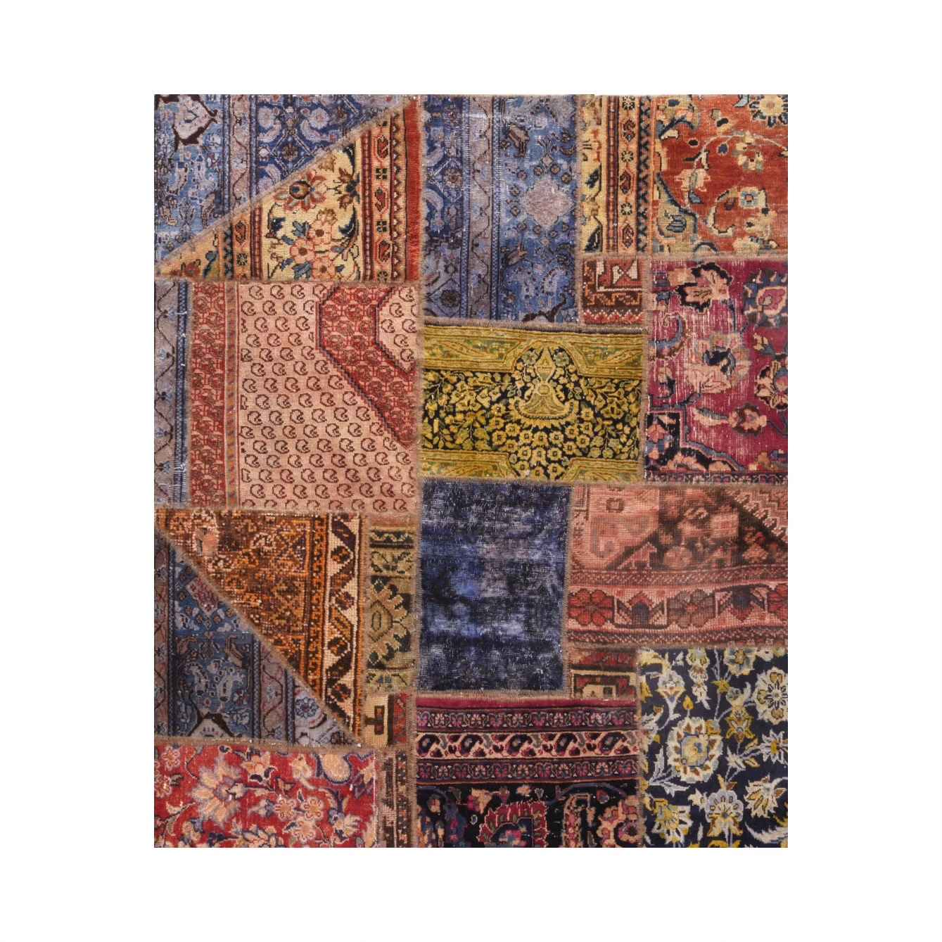 Vintage persischer handgeknüpfter Patchwork-Teppich geometrisch