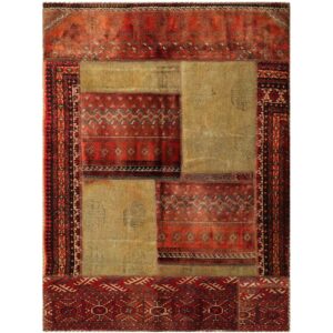 Vintage persischer handgeknüpfter Patchwork-Teppich geometrisch rot