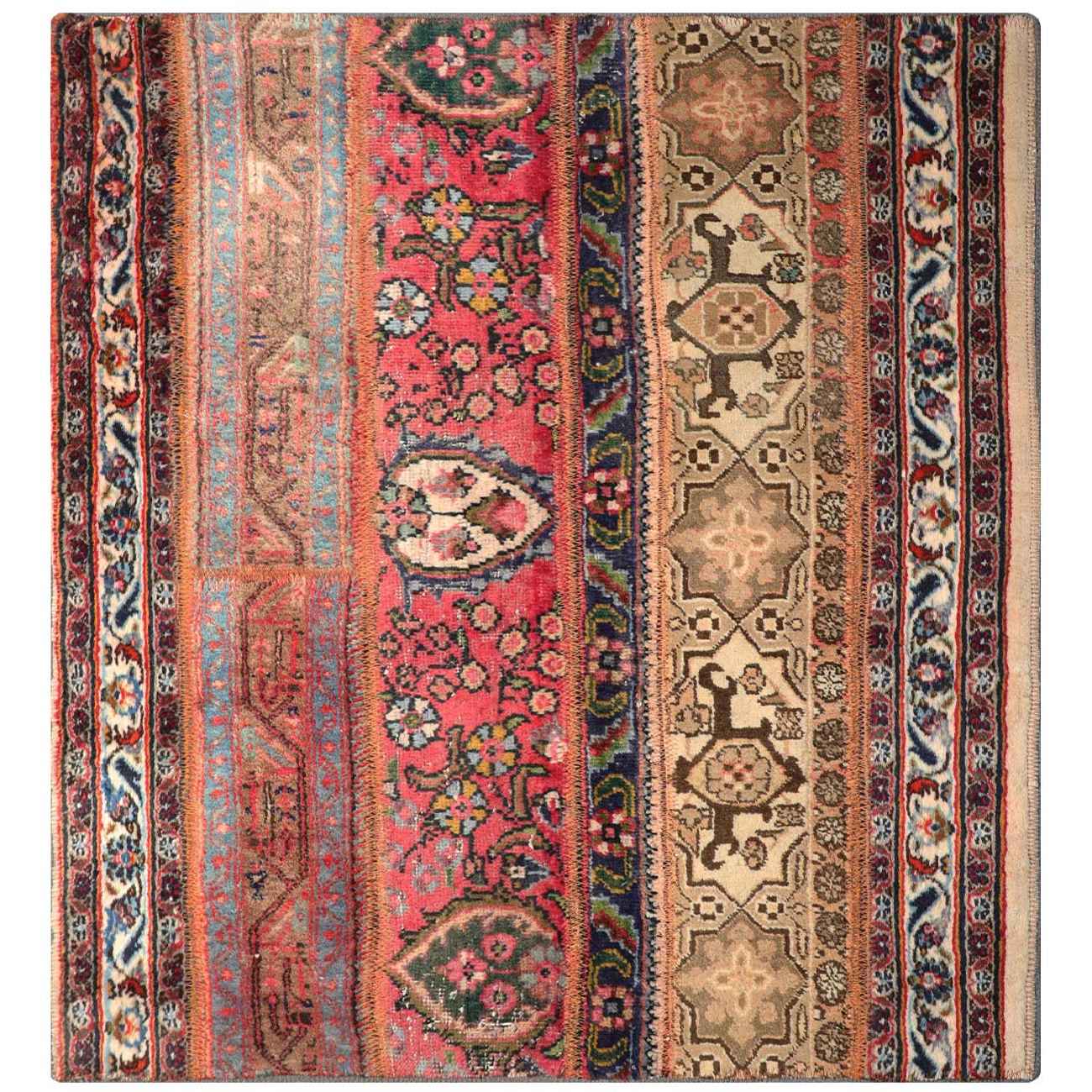 Vintage persischer handgeknüpfter Patchwork-Teppich gestreift