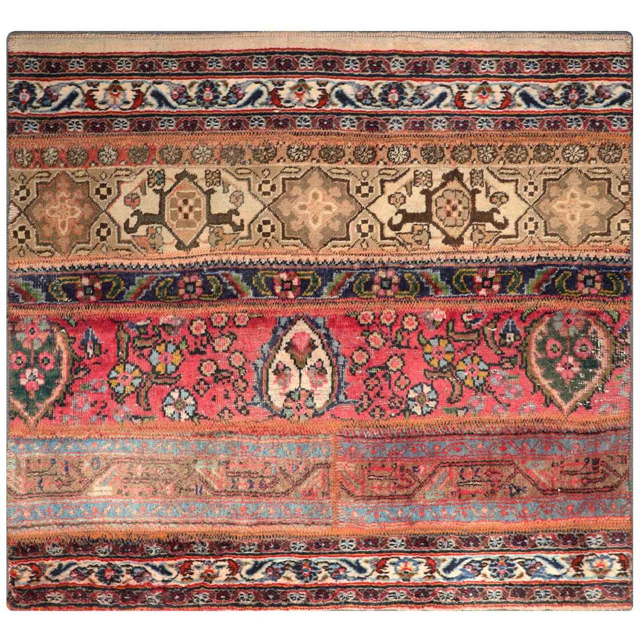 Vintage persischer handgeknüpfter Patchwork-Teppich gestreift