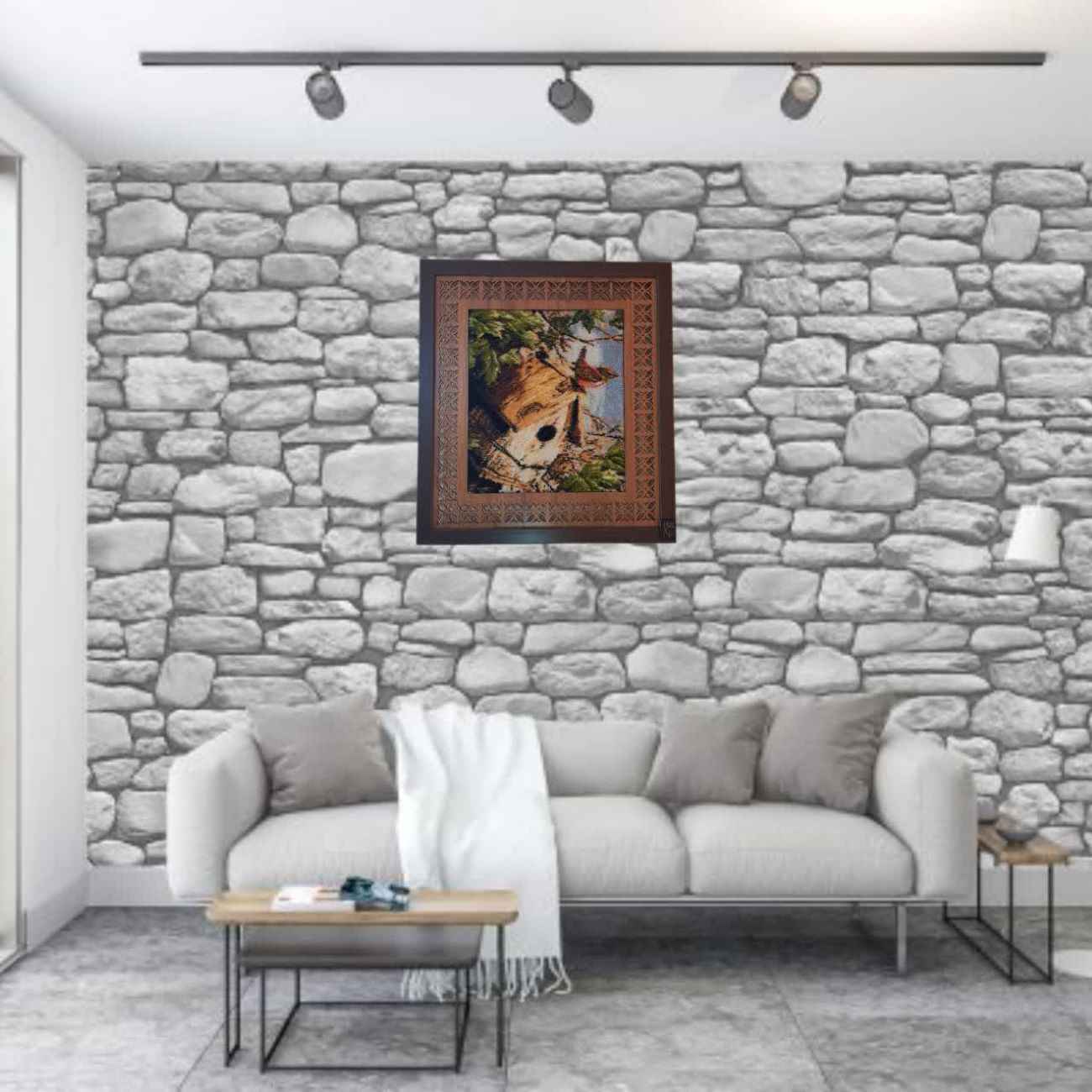 Handgeknüpfter persischer Bildteppich, der ein Vogelnest darstellt