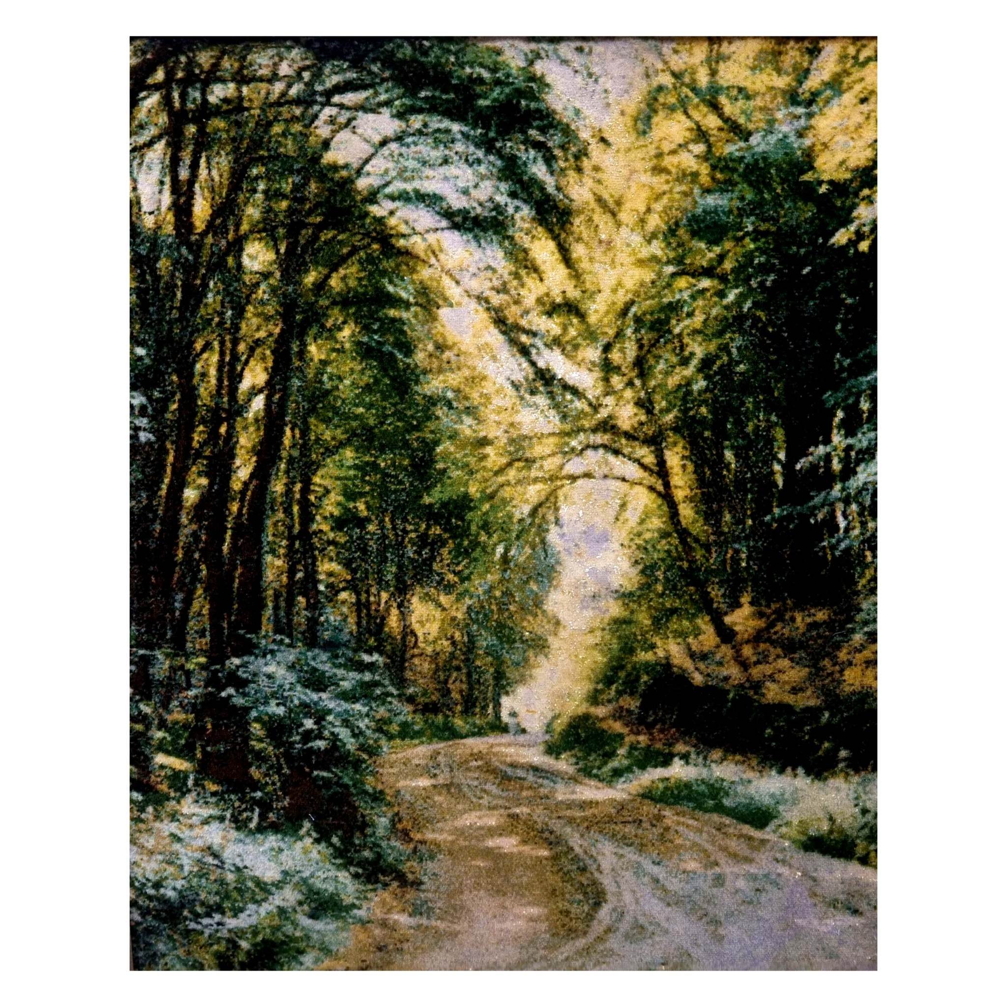 Handgeknüpfter persischer Bildteppich, der einen Wald darstellt