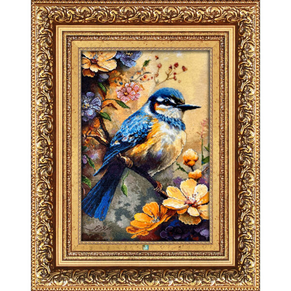 Handgeknüpfter persischer Bildteppich aus Tabriz, der einen Vogel und Blumen darstellt