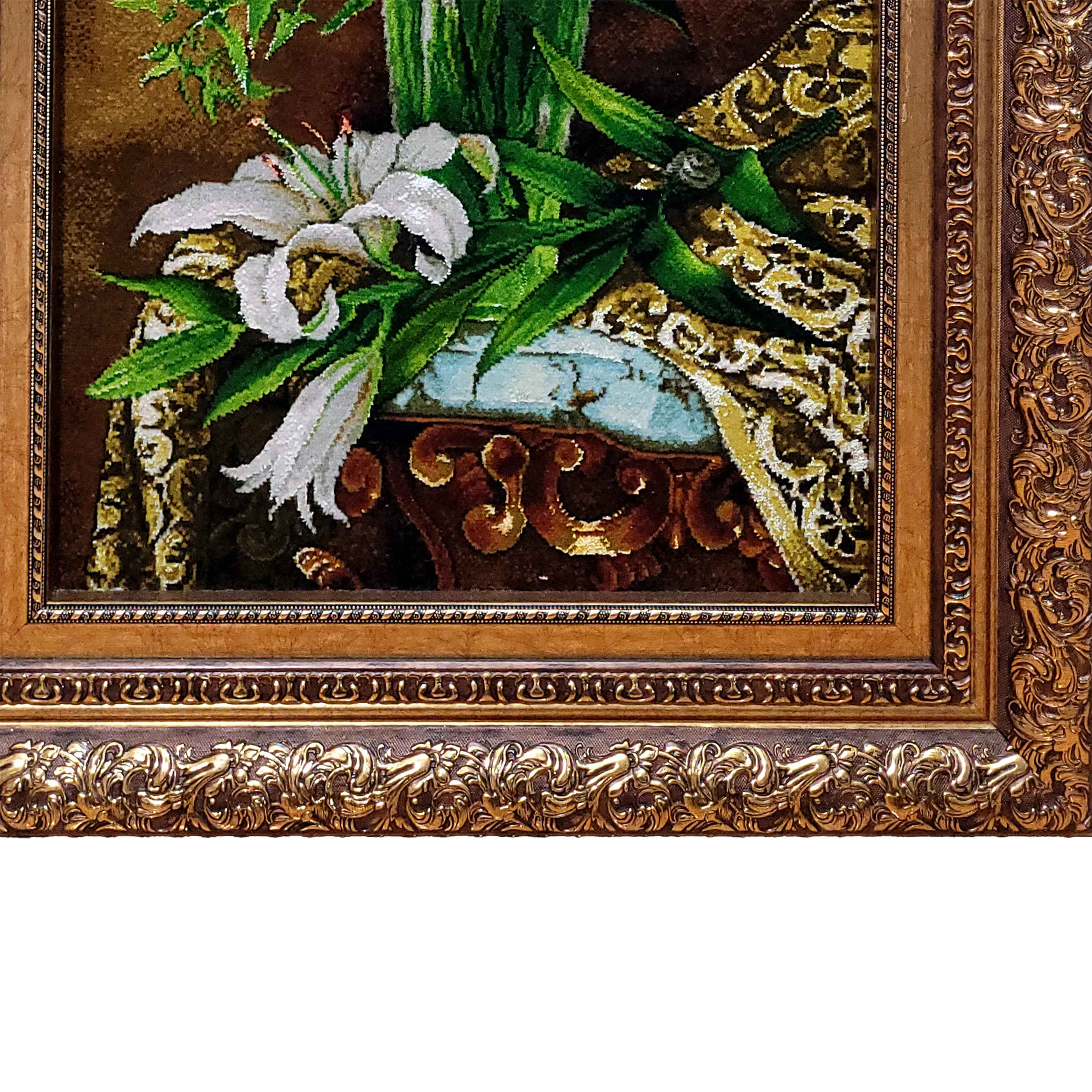 Handgeknüpfter persischer Bildteppich aus Tabriz, der ein Lilium darstellt