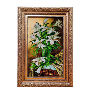 Handgeknüpfter persischer Bildteppich aus Tabriz, der ein Lilium darstellt
