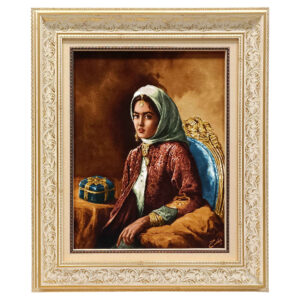 Handgeknüpfter persischer Bildteppich aus Tabriz, der eine Qajar-Frau darstellt