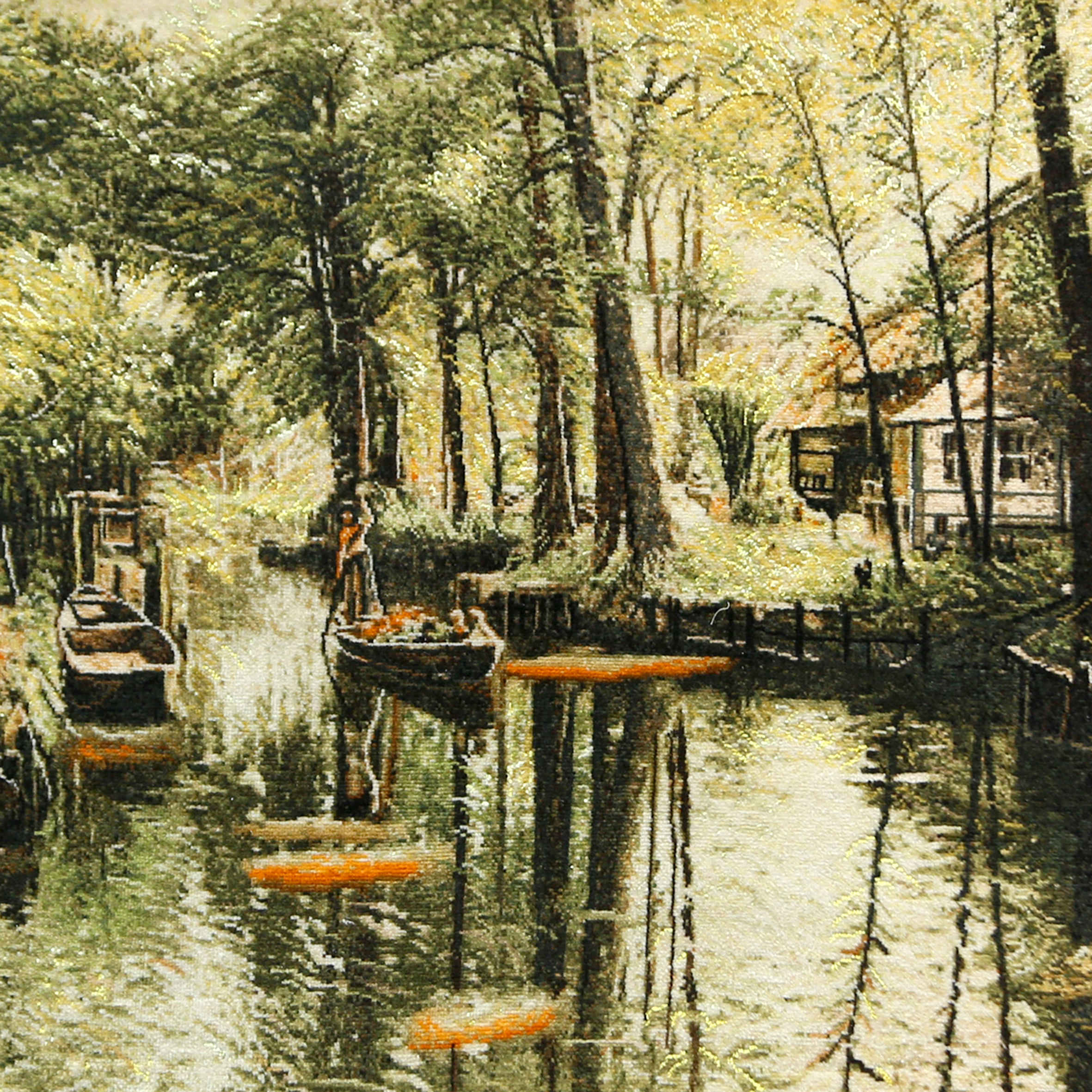 Handgeknüpfter persischer Bildteppich aus Tabriz, der einen Fluss darstellt