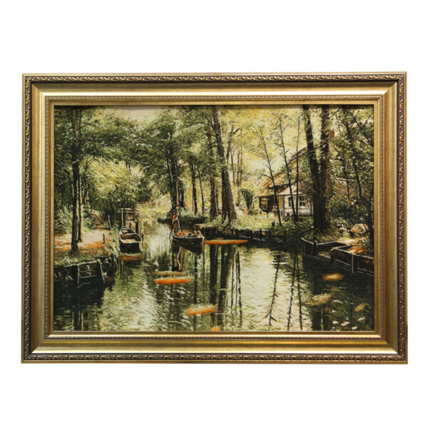 Handgeknüpfter persischer Bildteppich aus Tabriz, der einen Fluss darstellt