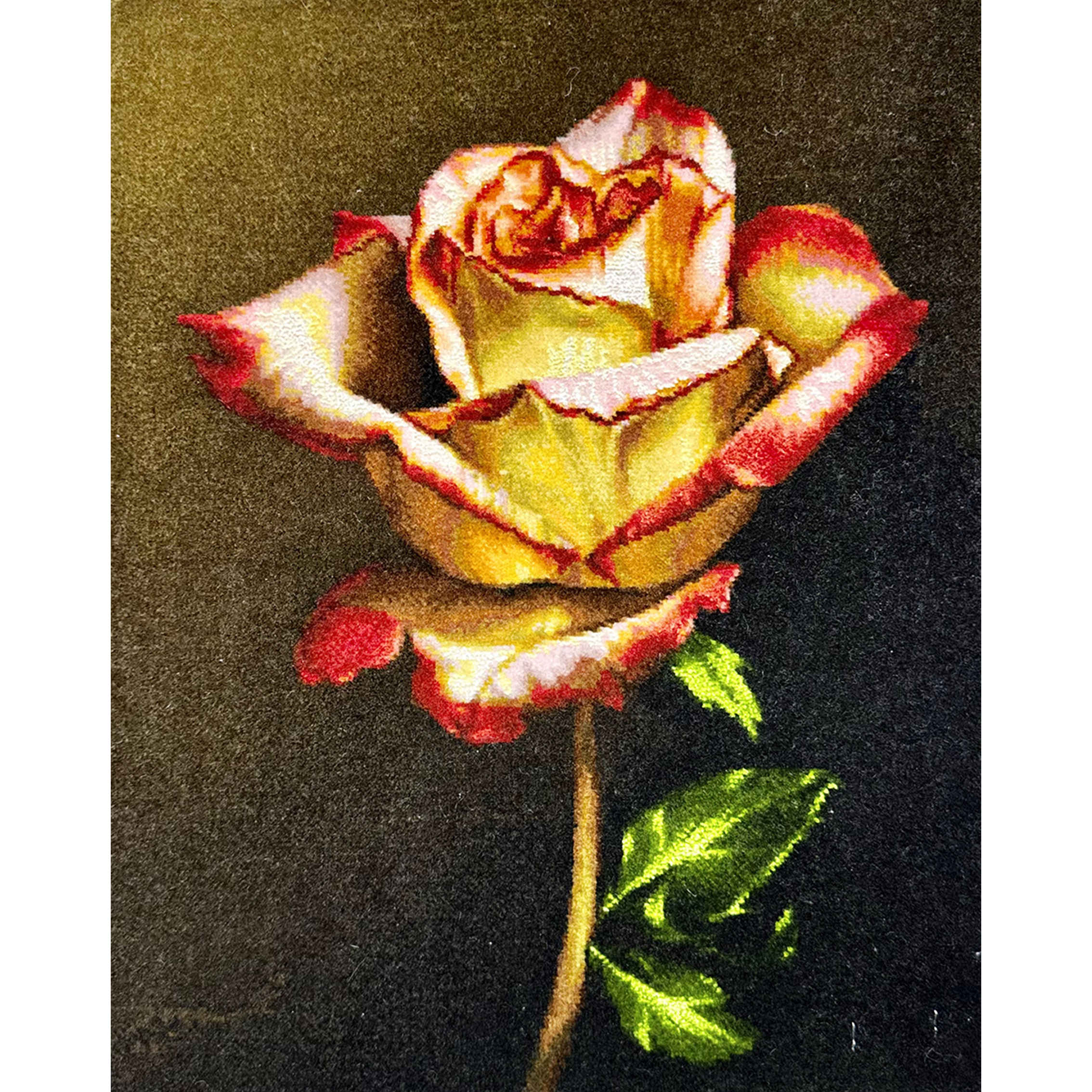 Handgeknüpfter persischer Bildteppich aus Tabriz, der eine Rosenblume darstellt