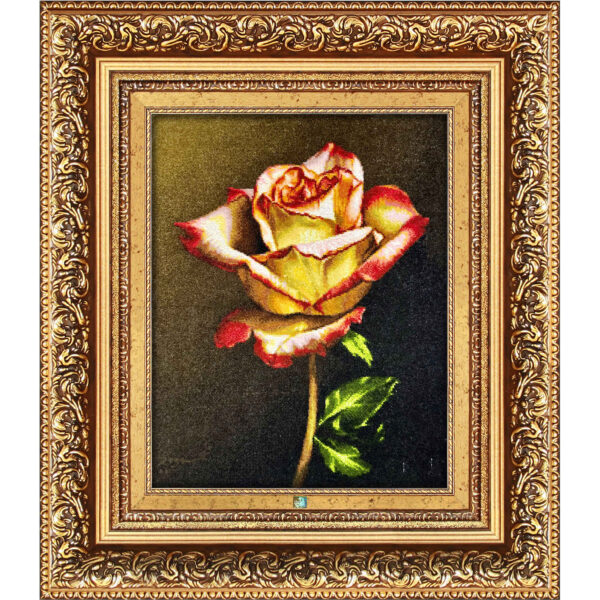 Handgeknüpfter persischer Bildteppich aus Tabriz, der eine Rosenblume darstellt