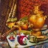 Handgeknüpfter persischer Bildteppich aus Tabriz, der ein Samowar und Tee darstellt
