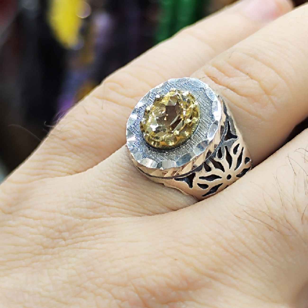 Persischer Gelber Citrin Silberring für Herren Varshasb