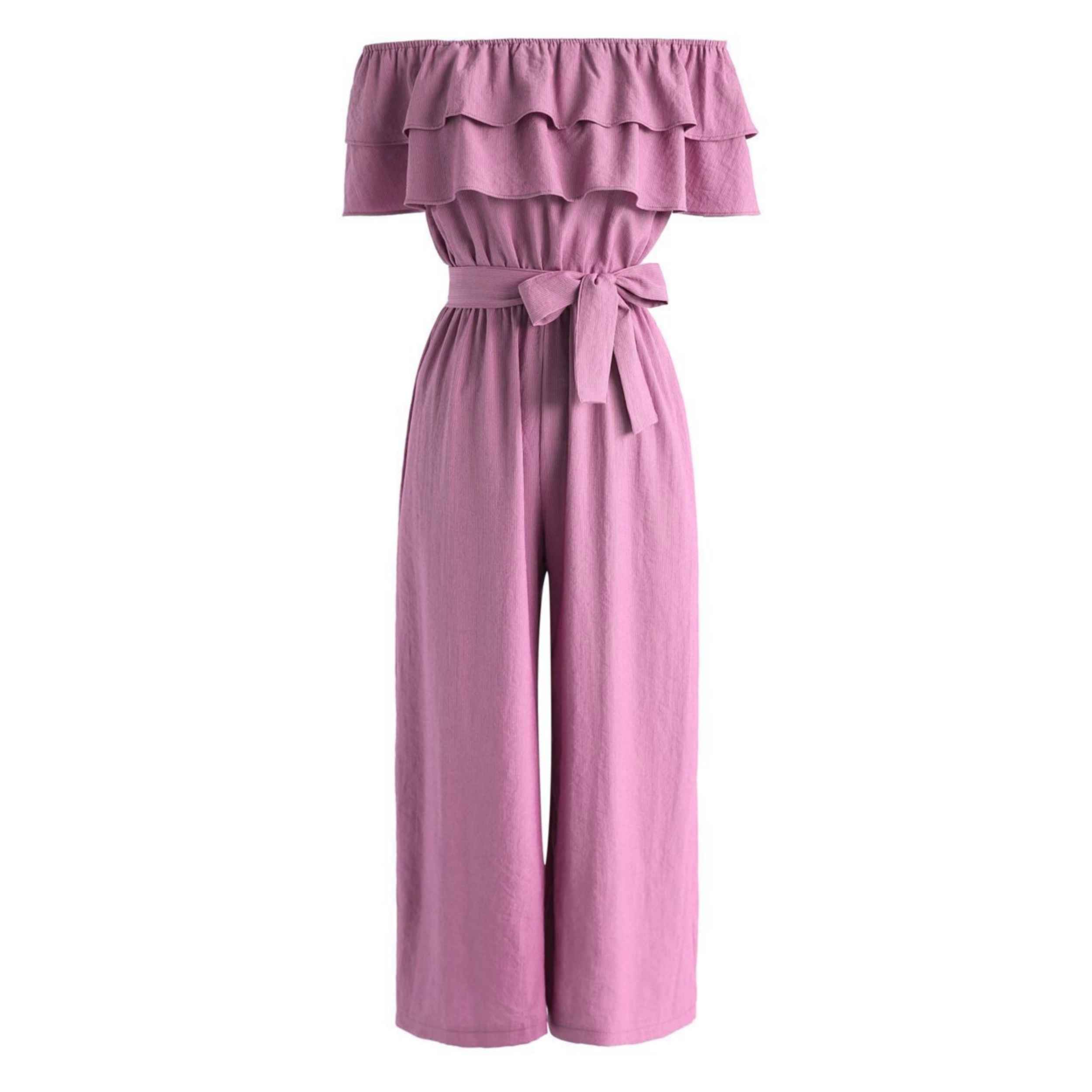 Rosa Off-the-Shoulder Jumpsuit mit Rüschen für Frauen