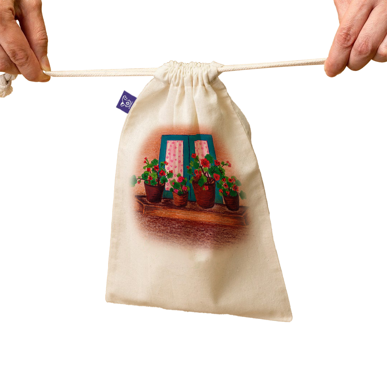 Baumwoll-Aufbewahrungstasche mit Kordelzug – Umweltfreundlich und wiederverwendbar mit Blumenmuster