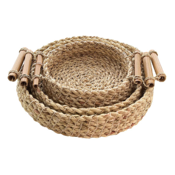 Set aus 3 handgewebten Körben mit Bambusgriff