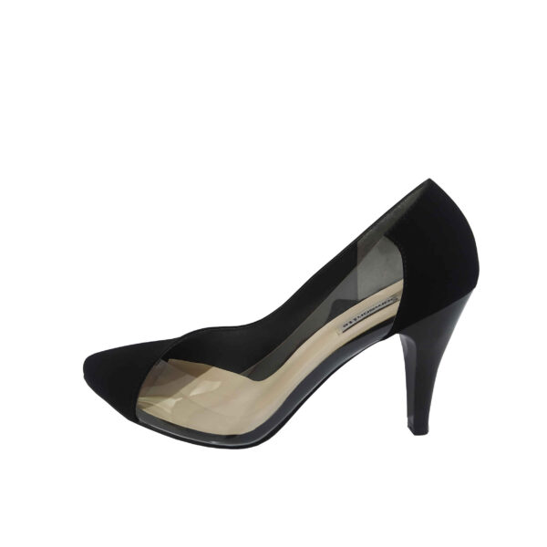 Damenschuhe aus Leder mit hohen Absätzen und klarem Seitenteil