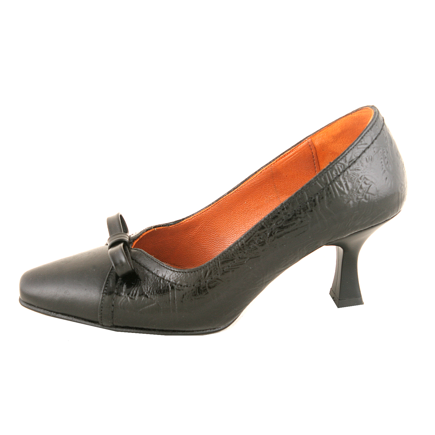 Damenschuhe aus Leder mit Schleife und hohen Absätzen
