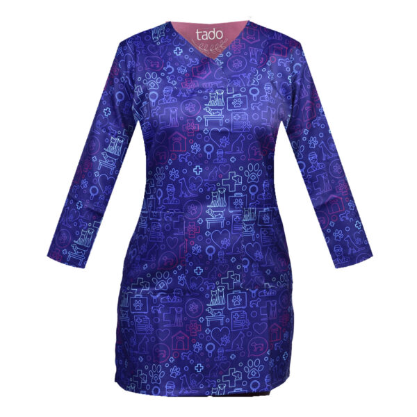 Damen-Langärmliges Veterinär-Scrub-Uniform mit 3 Taschen – Praktisch & Stilvoll