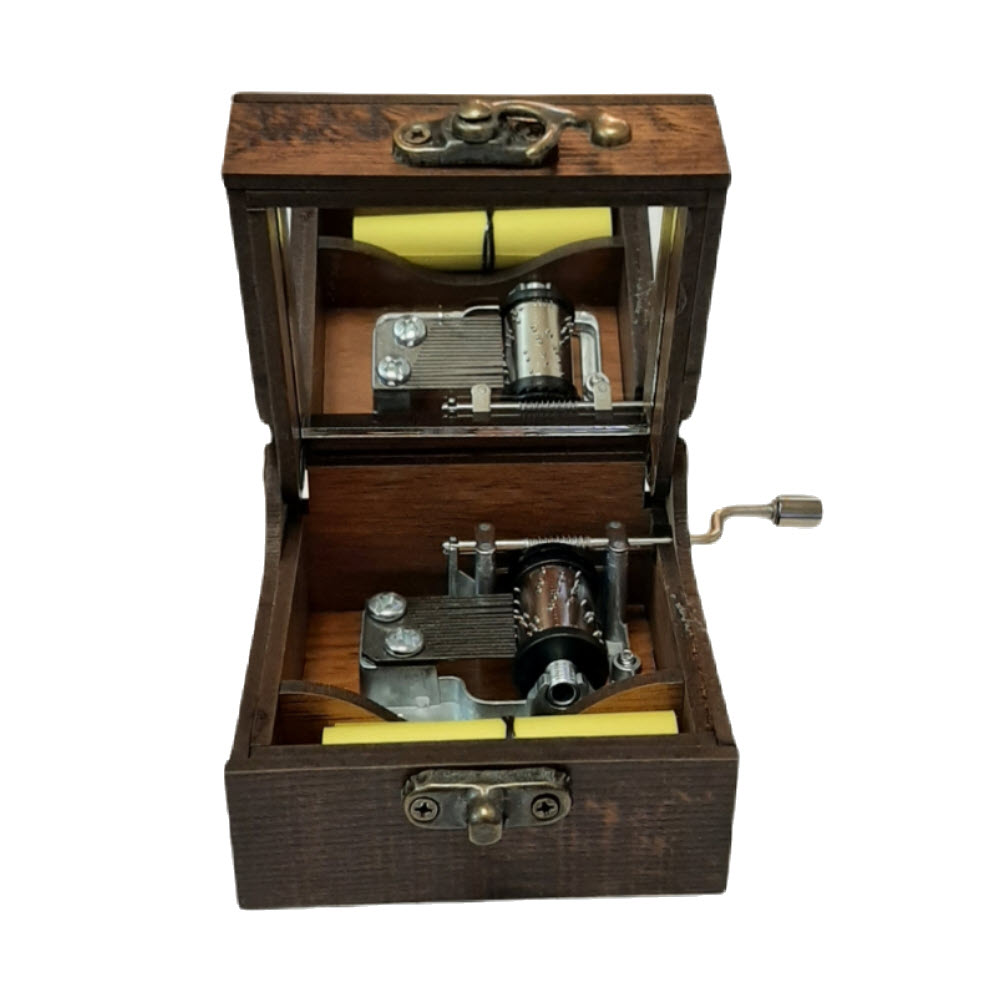 Holz-Musikbox mit traditionellem Muster und Spiegel innen