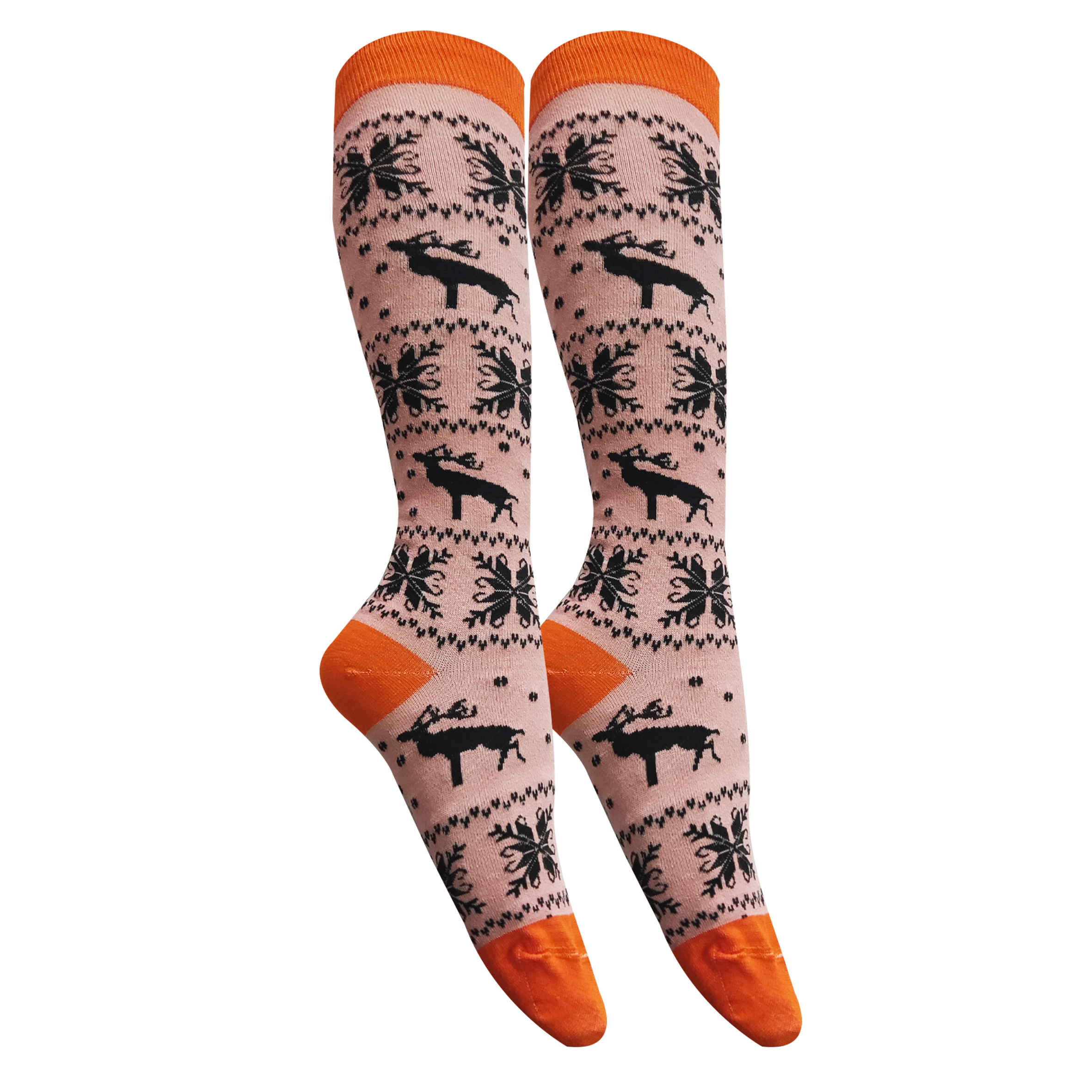 Kniestrümpfe für Damen in Orange mit Rehmuster