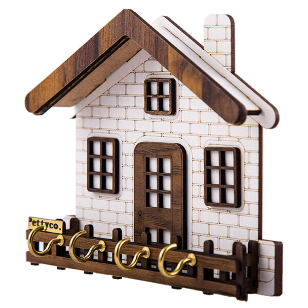 Wand-Schlüsselhalter mit 4 Haken und Häuschen-Design