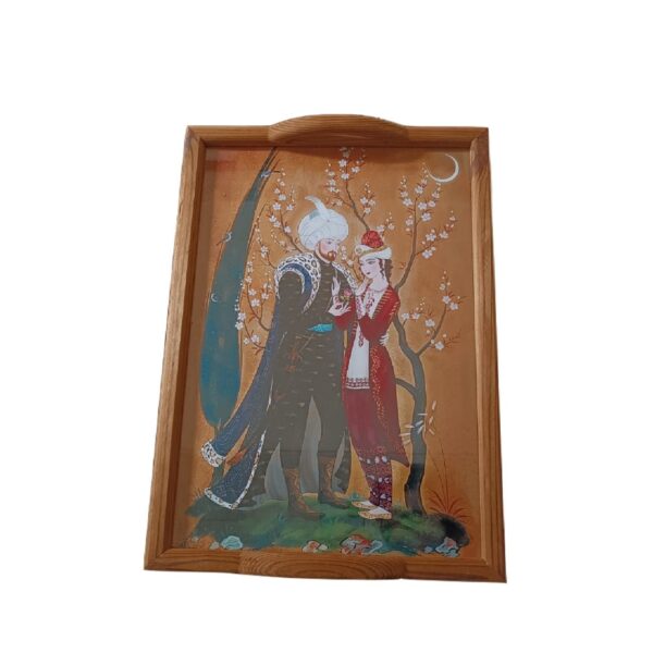 Künstlerisches Holzglas-Tablett – Khosrow & Shirin Persisches Design