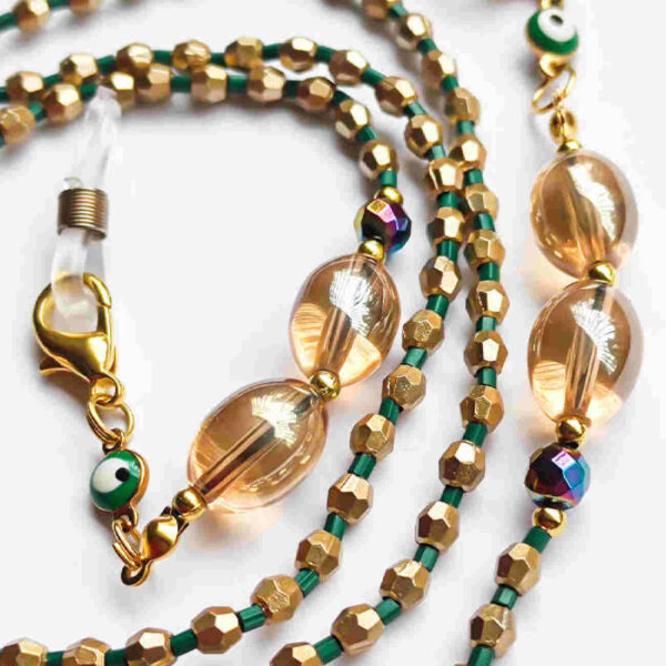 Brillenkette mit Perlen – Handgefertigt mit bösen Augen Kristallperlen